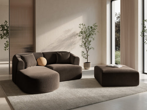 Cosmopolitan Design Modulaire hoekbank links Campi 3-zits, flueel chocolade - 156x180x70cm
