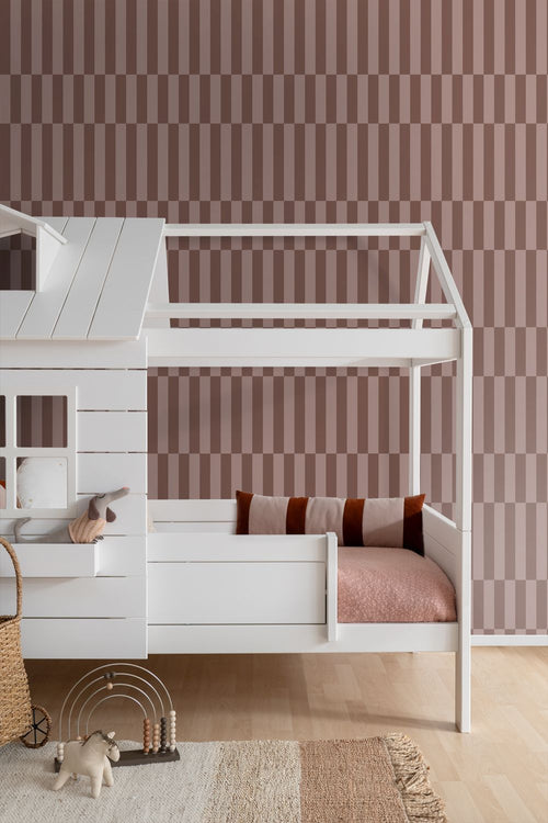 ESTAhome behang strepen bruin en mauve paars - 53 cm x 10.05 m - 131215