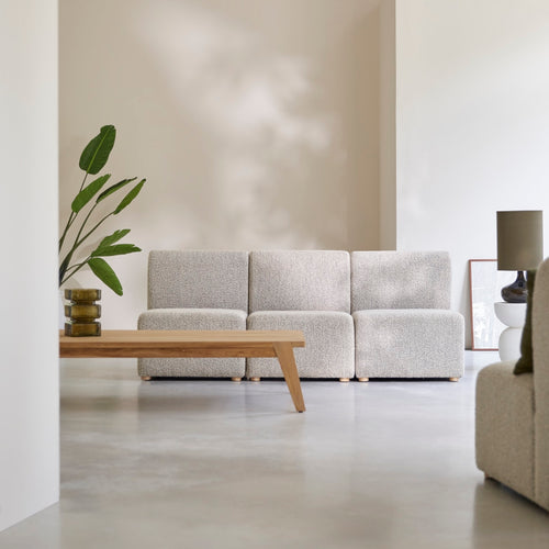 Tikamoon Modulaire 3-zitsbank van massief acacia en grijze stof - Grijs - vtwonen shop