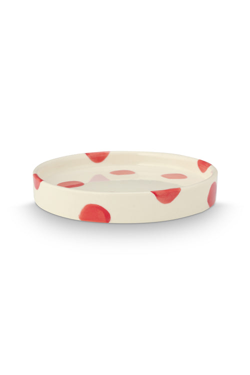 vtwonen - Gebaksbord - Stippen - Rood - Keramiek - 13cm - Set van 4