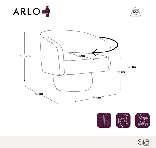 Sia Home - Draaibare fauteuil ARLO - gekruld fluweel vintage groen 74cm