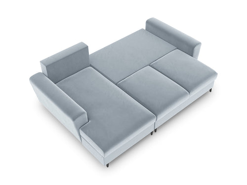 Cosmopolitan Design Uitklapbare hoekbank links met opbergdoos Kyoto 4-zits, flueel, lichtblauw - 145x241x88cm