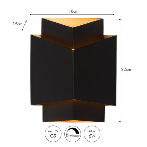 Atmooz wandlamp Eclips - zwart - 18 x 15 x H 22 cm - G9