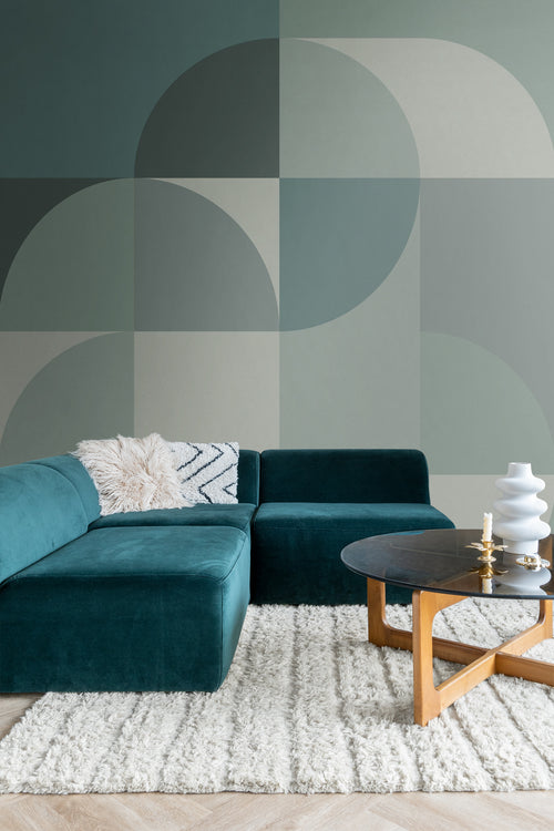 Origin Wallcoverings fotobehang cirkels in Bauhaus stijl vergrijsd turquoise - 250 x 279 cm - 357323 - vtwonen shop