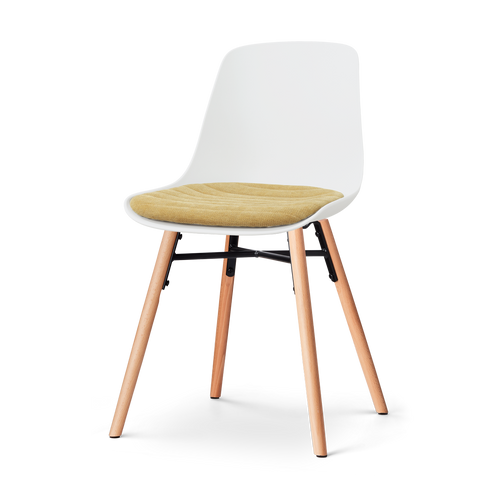 Nolon Nena-Liv eetkamerstoel wit met warm oker zitkussen - houten onderstel