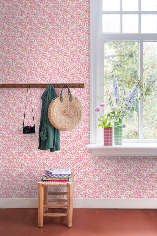 ESTAhome behang madeliefjes roze en oranje - 53 cm x 10.05 m - 131149 - vtwonen shop