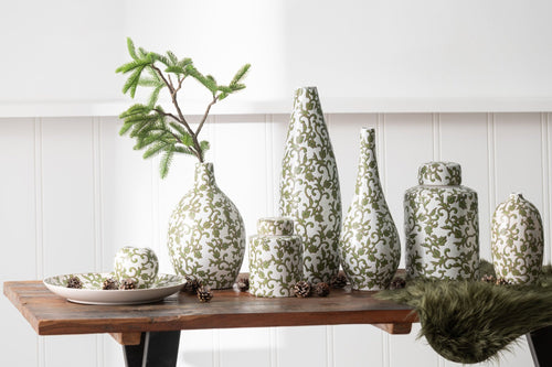J-Line vaas Yezi - porselein - groen/wit - 53 cm hoog