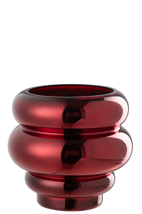 J-Line theelichthouder/vaas Cléa - glas - donkerrood - Ø 20 cm