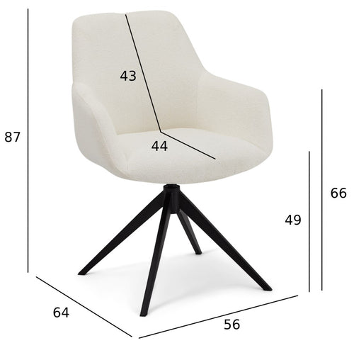 Furnhouse eetkamerstoelen armleuning Helena - Crème wit - Stof (Bouclé) - Set van 2