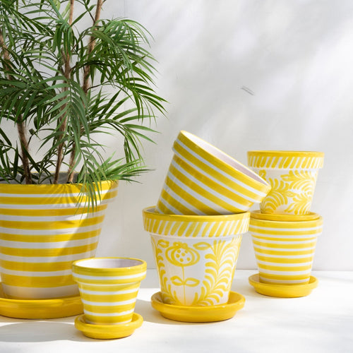 J-Line bloempot Granada Handmade + Painted - keramiek - geel - extra large -  Ø 50 cm - vtwonen shop