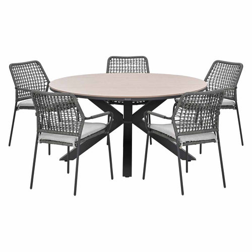 Garden Impressions Tuinset Natas grijs 6-delig - Tulli tuintafel Ø148 cm