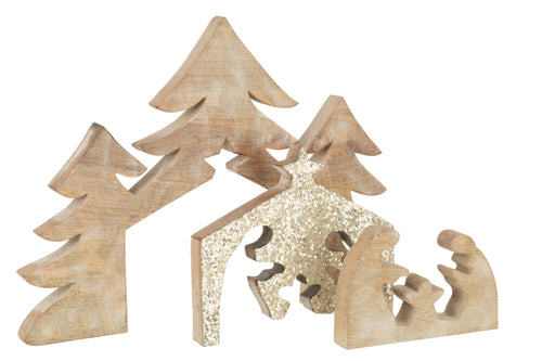 J-Line decoratie Kerststal Puzzel Kerststal Mango - hout - glitter - large - vtwonen shop