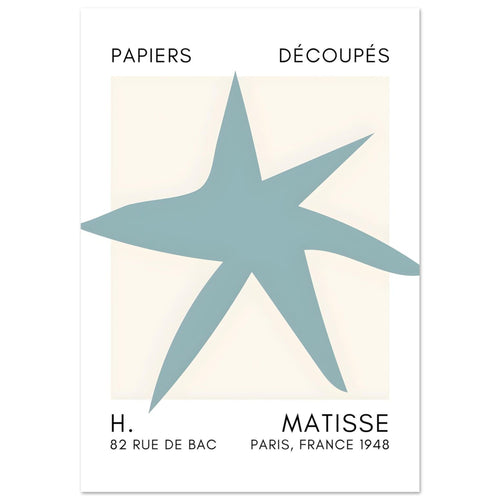 Artfulprints Poster met Lijst Matisse – Star of the sea turquoise   - 50x70 cm - Turquoise