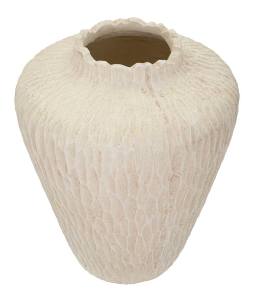 Creme kleurige magnesium vaas met textuur Ø 32x40 cm