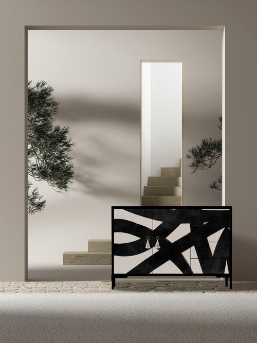 Laag dressoir met 2 deuren en 4 laden van MDF met Abstracte lijnen patroon - vtwonen shop