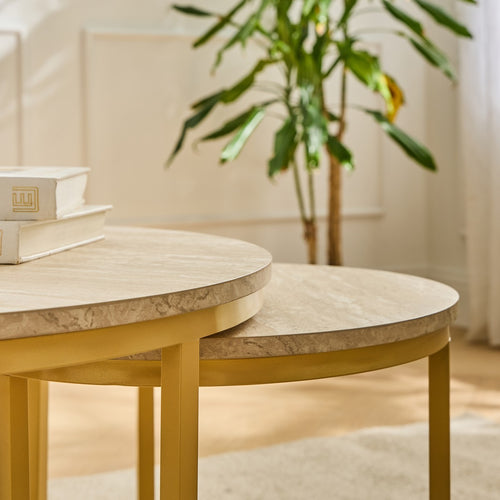 Calicosy - LENNY Set van 2 ronde salontafels - Eiken - 70x70x45,5 cm