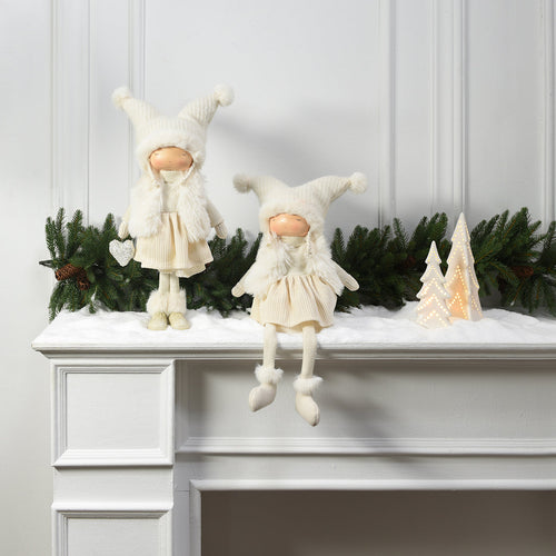 Sia Deco - Fillette Fluwelen Kerstfiguur - Crème / 50 cm - Crème - Polyester - H50 - vtwonen shop