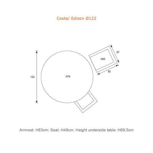 Garden Impressions Costa/Edison tuinset 4 pers ronde tafel met wicker stoelen