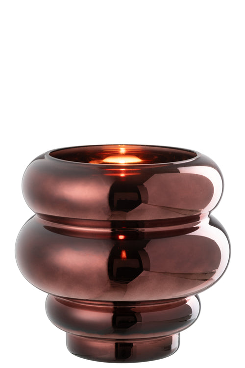 J-Line theelichthouder/vaas Cléa - glas - pruim - Ø 20 cm
