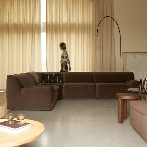 Tikamoon Modulaire hoekbank in bruine stof, 5 zitplaatsen - Bruin