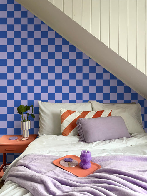 ESTAhome behang geblokt motief lila paars en koningsblauw - 53 cm x 10.05 m - 130917 - vtwonen shop