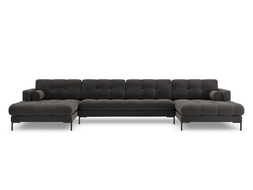 Cosmopolitan Design Panoramische bank Bali 7-zits, flueel, donkergrijs - 185x383x75cm