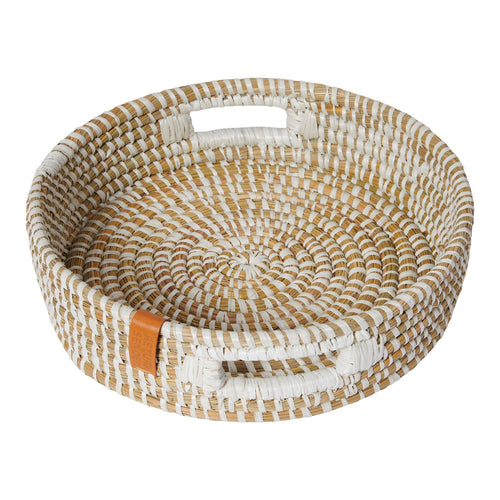 Return to Sender Dienblad Wit / Naturel Kaisagras met handvaten Ø 36 cm H9 cm