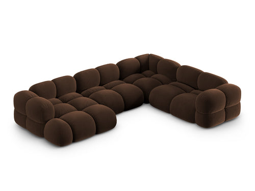 Cosmopolitan Design Panoramische hoekbank rechts Loretto 5-zits, flueel chocolade - 250x345x68cm