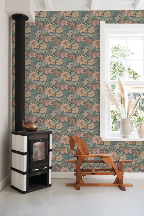 ESTAhome behang vintage bloemen vergrijsd blauw - 53 cm x 10.05 m - 139642