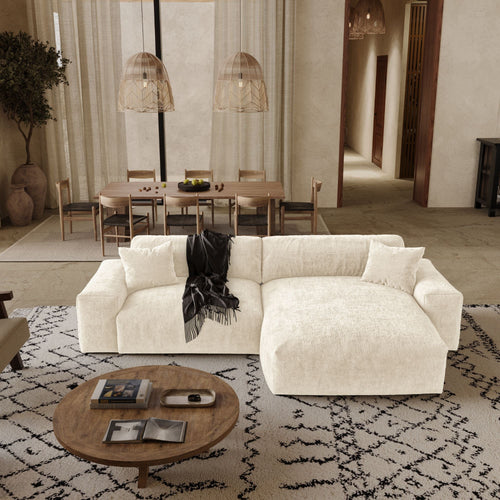 Premium Interiors - Rechthoekige hoekbank CHEER - gewaafd fluweel crème 312cm