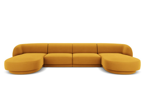 Micadoni Panoramische bank Miley 5-zits, flueel, geel - 156x330x70cm