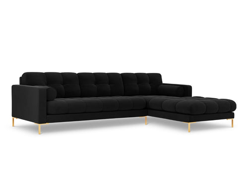 Cosmopolitan Design rechter hoekbank Bali 5-zits, flueel, zwart - 185x293x75cm