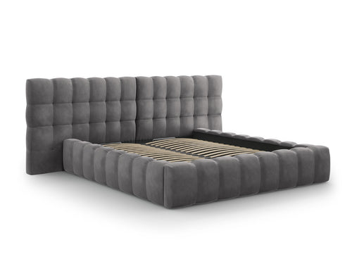 Cosmopolitan Design Opbergbed met dubbel hoofdbord Bali 140x200cm, flueel, grijs - 230x200x100cm