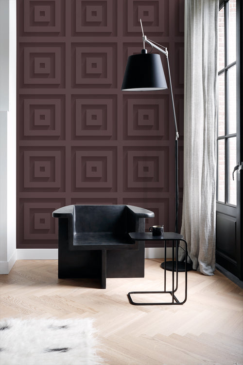 Origin Wallcoverings behang 3d vierkanten aubergine paars - 50 x 900 cm - 347976 - vtwonen shop