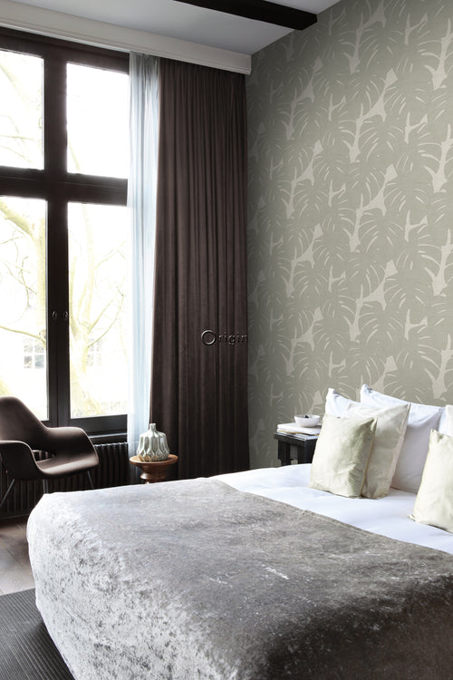 Origin Wallcoverings behang bladeren met geweven structuur donker beige - 0,53 x 10,05 m - 347761 - vtwonen shop