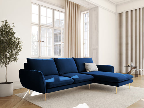 Cosmopolitan Design rechter hoekbank Vienna 5-zits, flueel, koningsblauw - 170x255x95cm
