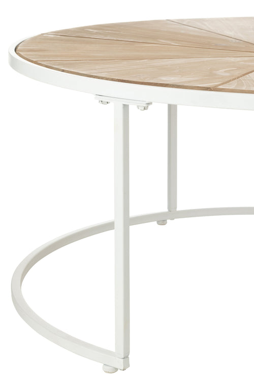 J-Line bijzettafel Relax - metaal/hout - wit/naturel - set van 2