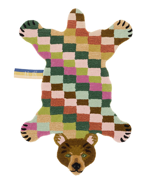 Doing Goods Archie Geruite Beer Vloerkleed Groot - Groot 145 x 97 x 2 cm - 100% wol