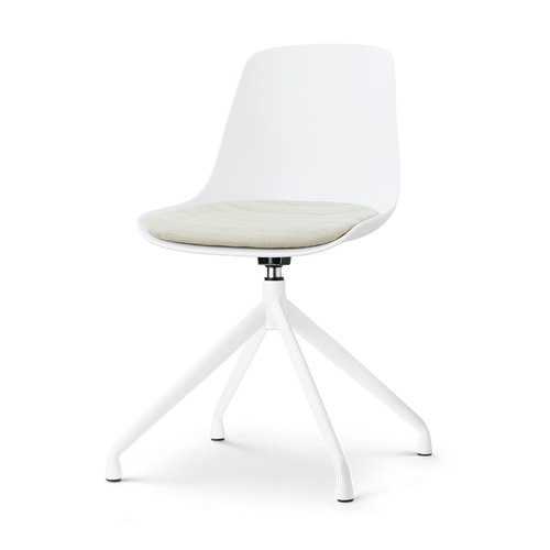 Nolon Nola-Liv draaibare eetkamerstoel wit met naturelbeige zitkussen - wit onderstel