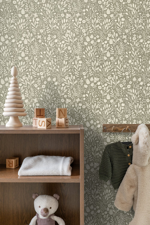 ESTAhome behang bloemetjes licht olijf groen - 50 x 900 cm - 131251 - vtwonen shop