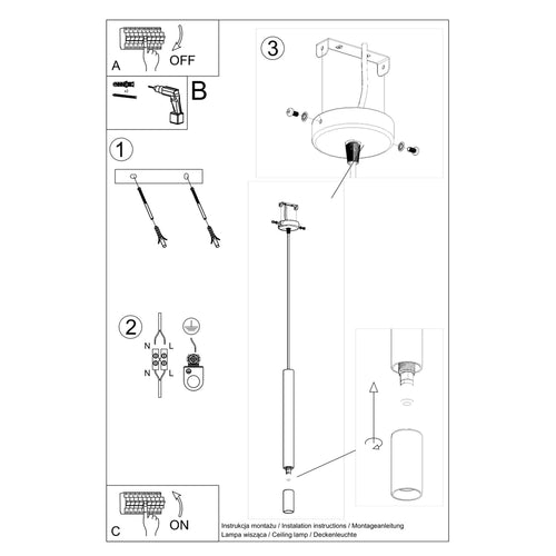 Sollux Lighting Hanglamp WEZYR 1 wit - 8x8x120cm