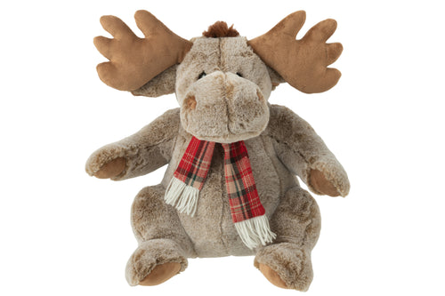 J-Line knuffel Rendier + Sjaal - polyester - bruin - large