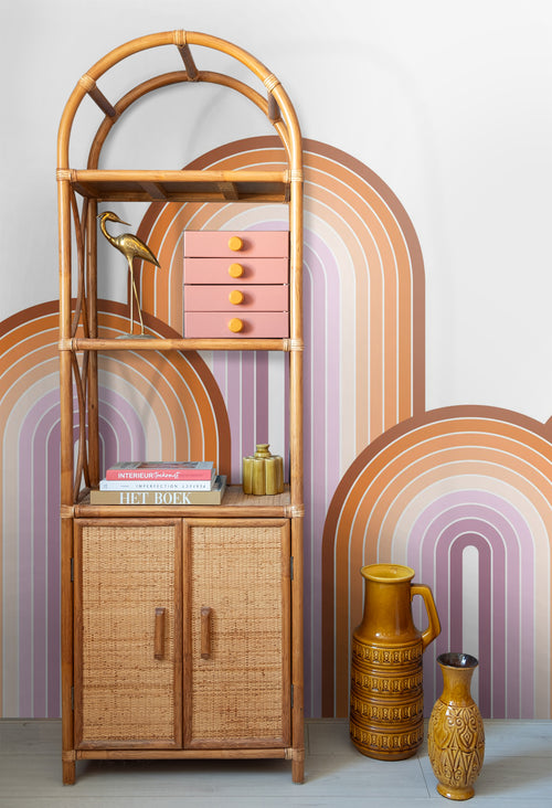 ESTAhome fotobehang halve cirkels in retro stijl oranje en lichtpaars - 3 x 2.79 m - 159553