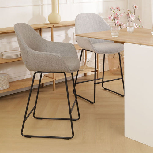 Nolon Nino-Mae Barkruk Warm Grijs - met Armleuning - Zwart - 75 cm - vtwonen shop