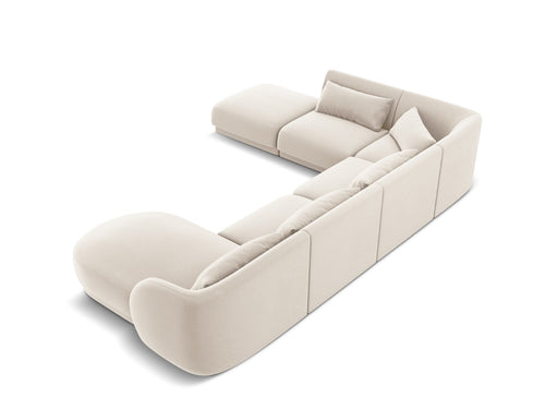 Cosmopolitan Design Panoramische hoekbank links Tulum 6-zits, flueel, lichtbeige - 255x330x70cm
