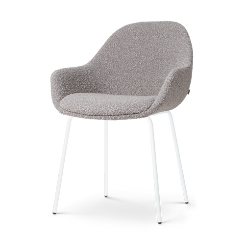 Nolon Nora-Mae Eetkamerstoel Bouclé Taupe - Armleuning - Witte Poten
