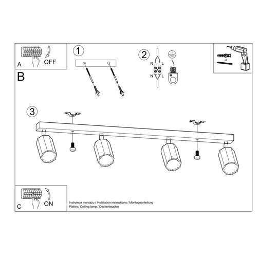 Sollux Lighting Plafondlamp ZEKE 4 eik - 80x5x20cm