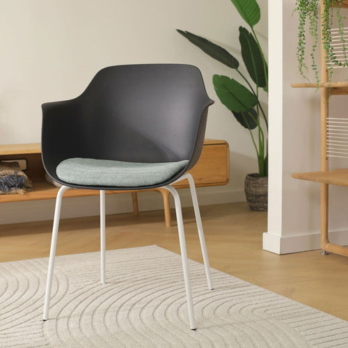 Nolon Nora-Liz Eetkamerstoel Zwart - Zacht Groen Kussen - Witte Poten - vtwonen shop