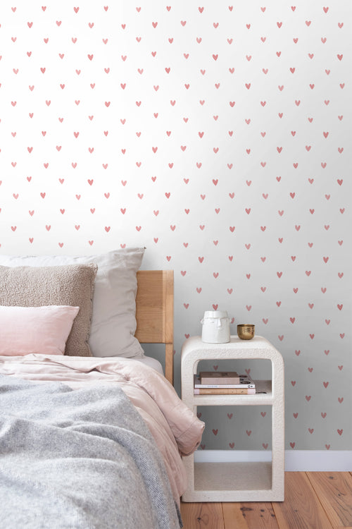 ESTAhome behang hartjes wit en terracotta roze - 50 x 900 cm - 131627