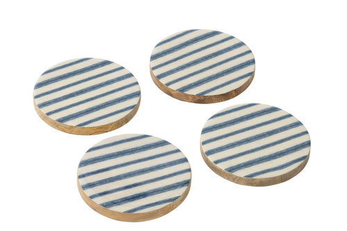 J-Line onderzetter Strepen - hout - blauw/wit - set van 4 - vtwonen shop